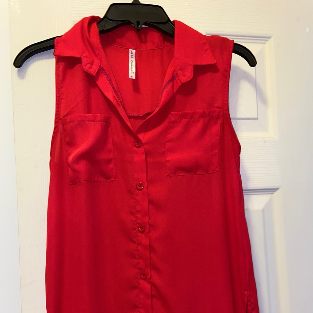 Red high-low blouse